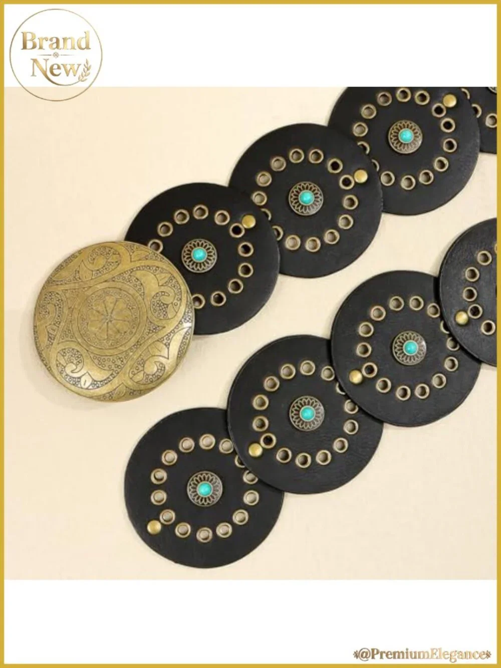 PU Leather Western Concho Disc Belt Adjustable Cowgirl Boho Wide Waist Belt for